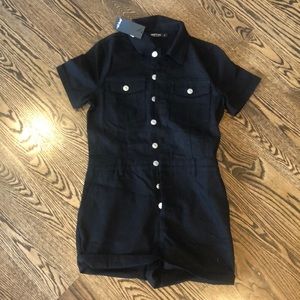 Button-down denim romper